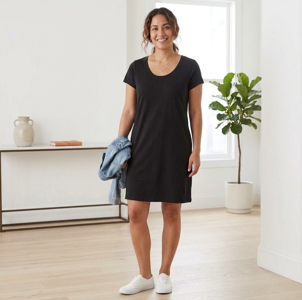 Universal Thread Black Cotton T-Shirt Dress Size XL Scoop Neck EUC